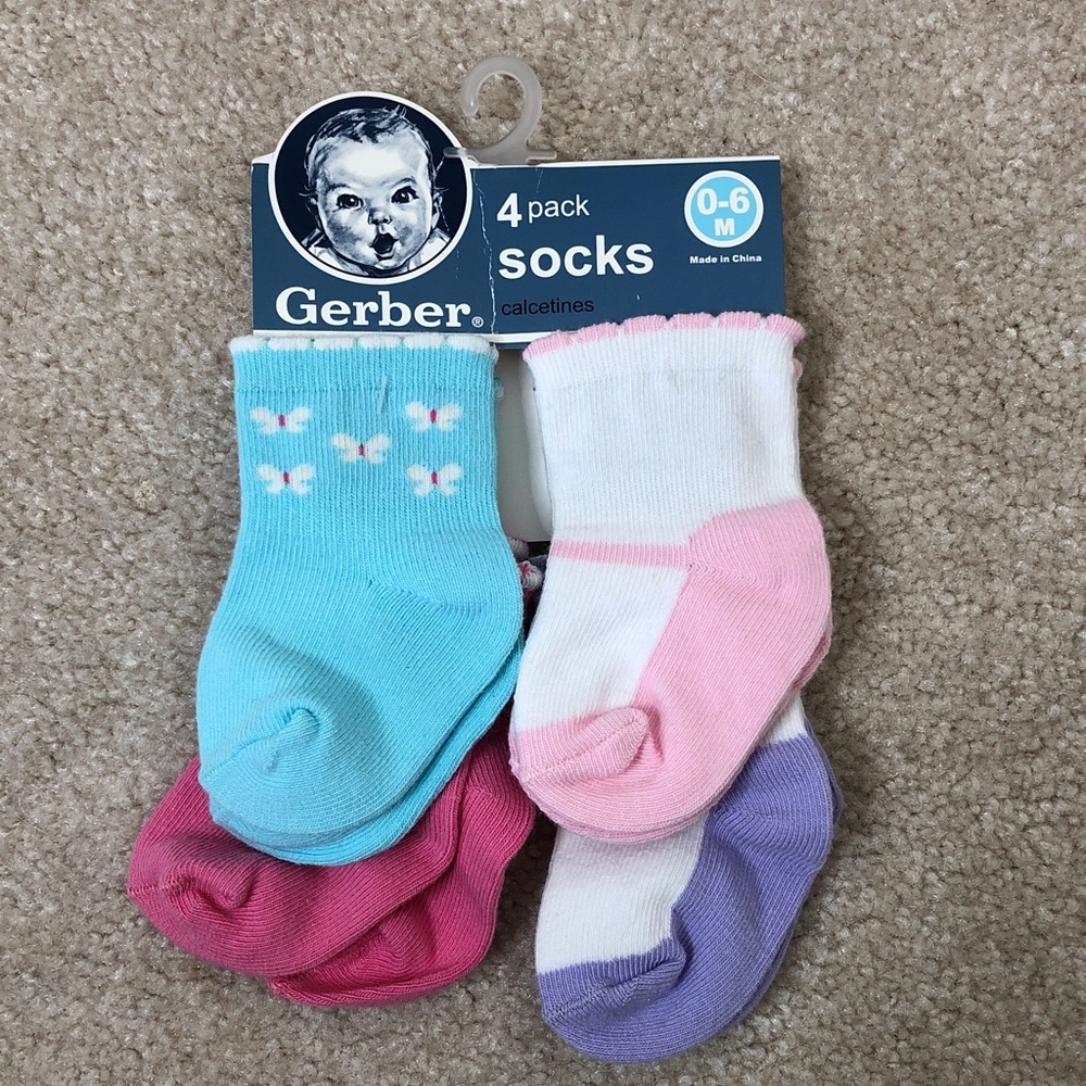 Gerber 4-Pack Baby Socks in Blue, Pink, Purple, White